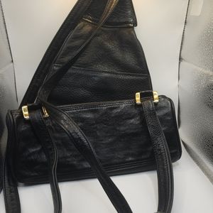 Vintage Rare HCL Germany Triangle Backpack Made In Italy Black Leather EUC!